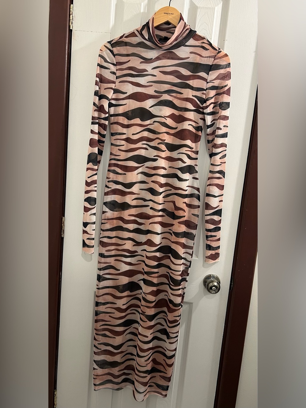 Animal Print Brown Black Mesh Dress - Sheer Overlay